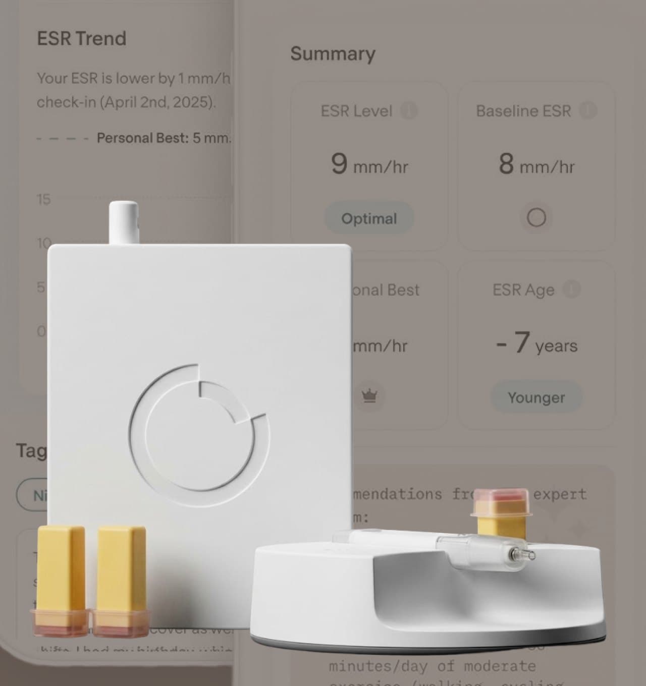 The COR One device beside the app showing an ESR reading