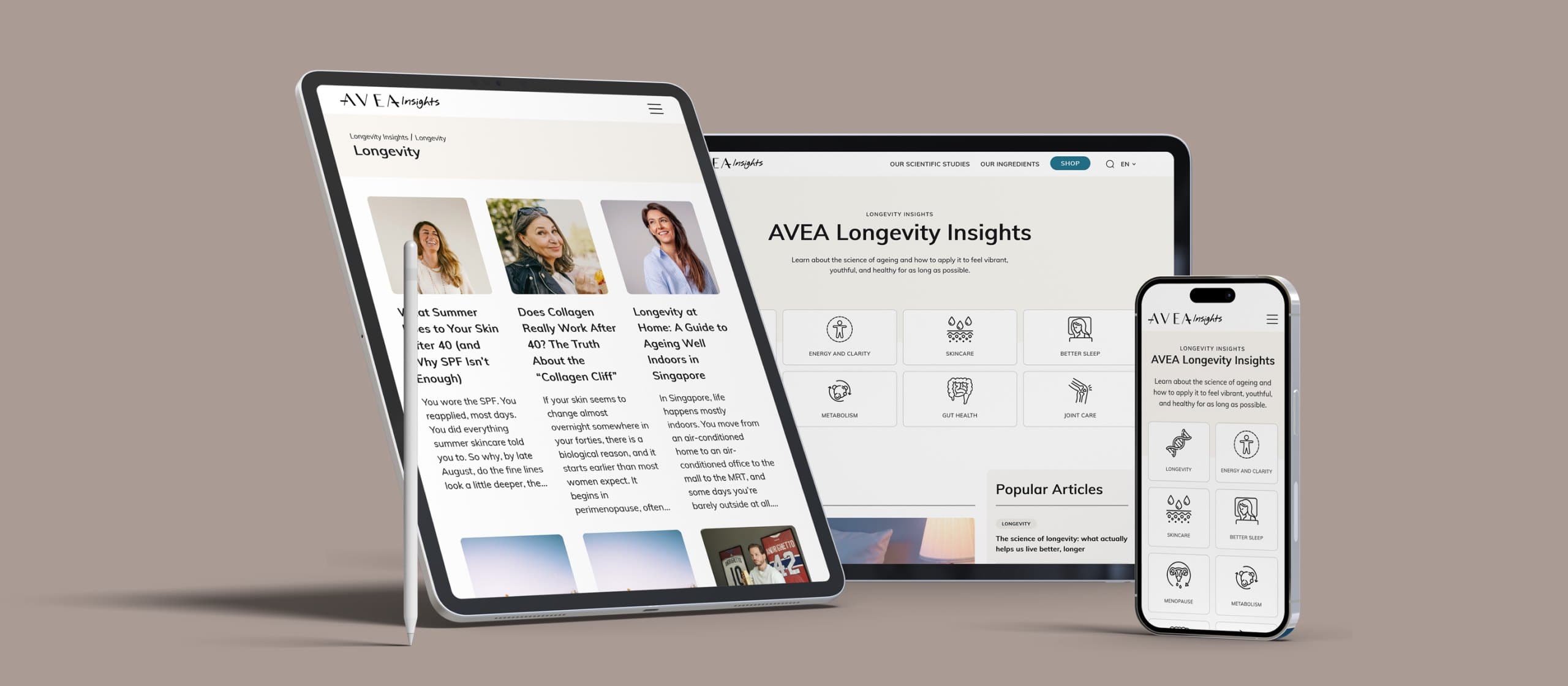 Avea Longevity Insights on desktop and phone