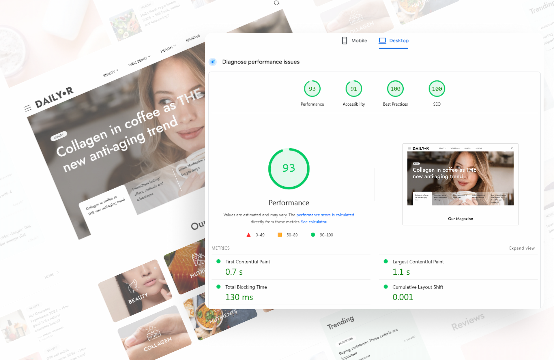 Daily Rituals — 90+ Lighthouse performance scores mobile and desktop